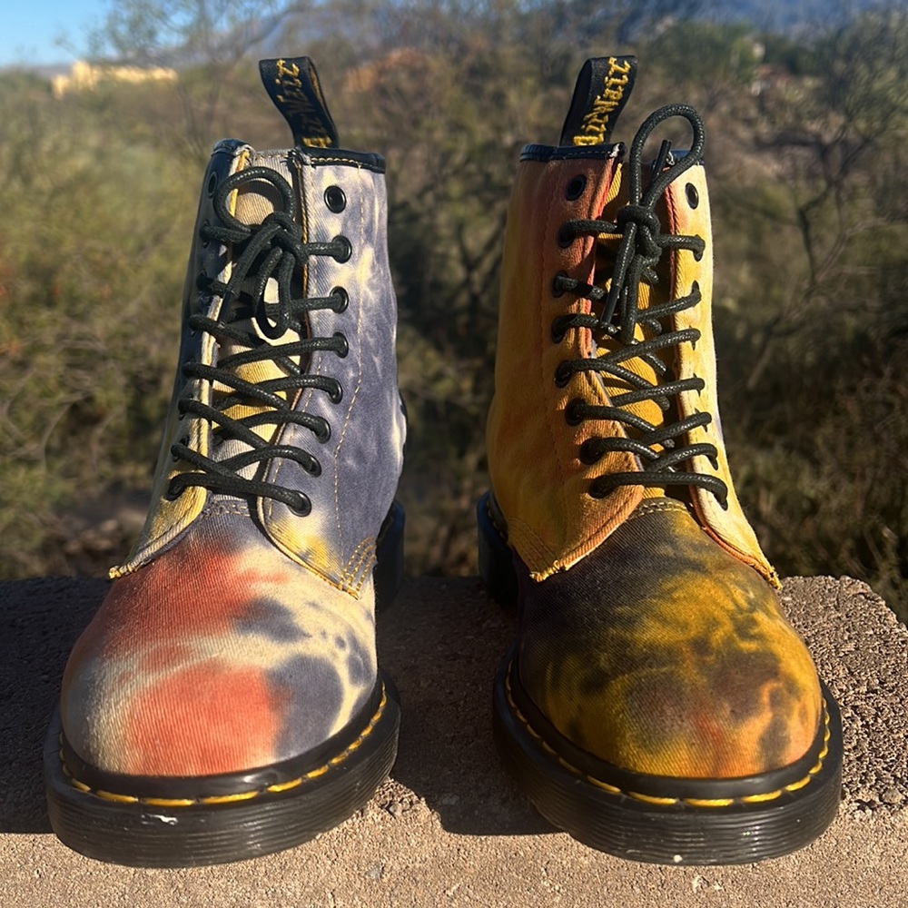 Dr. Martens Retro Psychedelic Acid Wash Tie Dye Canvas Boots - Picture 7 of 16